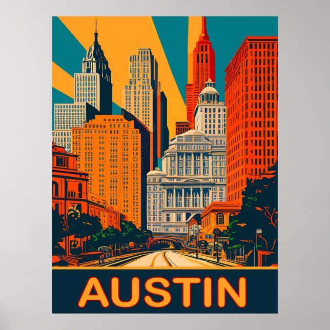 Austin in Vibrant Färg, Travel Poster (Framsidan)