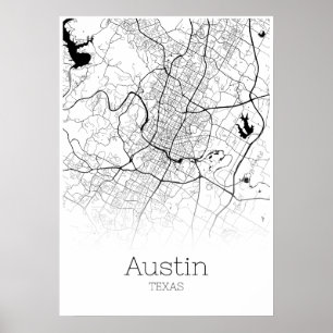 Austin karta - Texas - stadskartaaffisch Poster