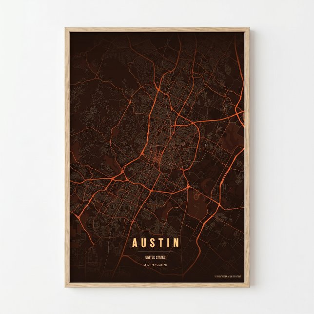 Austin Karta Värmebölja Texas Stad Affisch Väggkon (Skapare uppladdad)