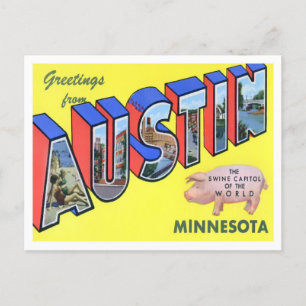 Austin, Minnesota Vintage Big Brev Postcard Vykort