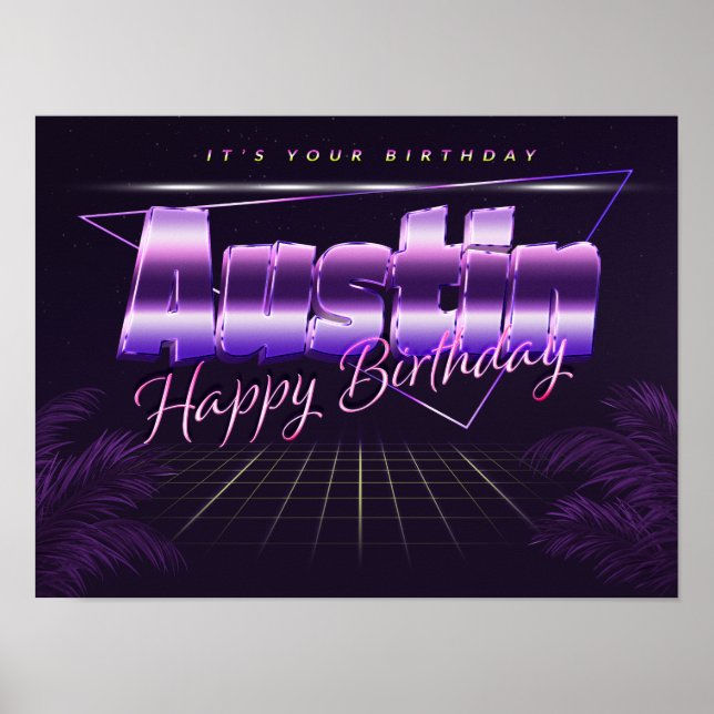 Austin Namn Vorname lila retro Poster Geburtstag (Framsidan)