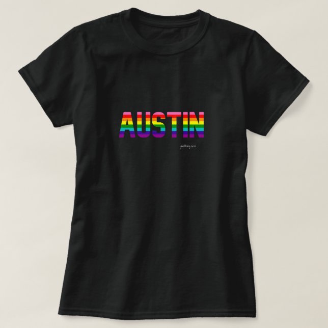 Austin Pride T Shirt W. | Regnbåge Flagga (Design framsida)