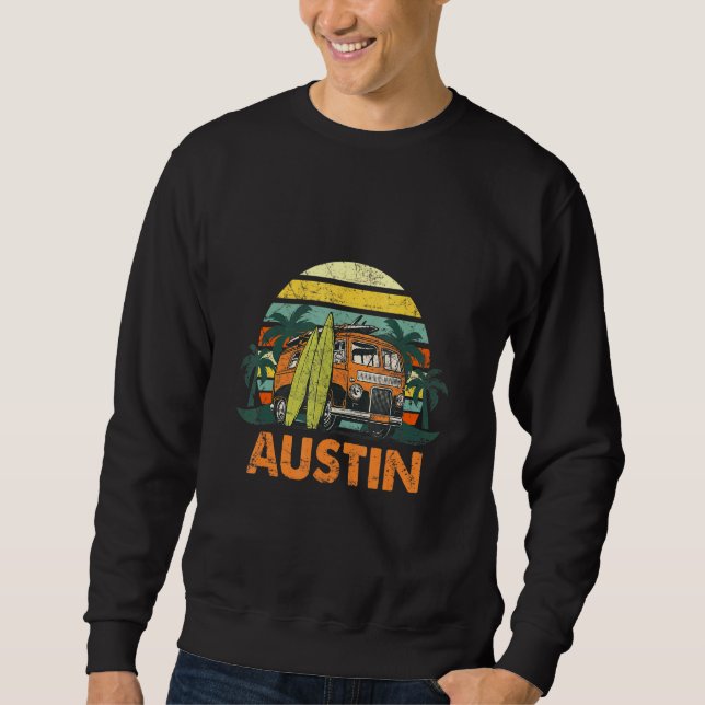 Austin Retro Camper Texas Family Camping Tx Lång Ärmad Tröja (Framsida)