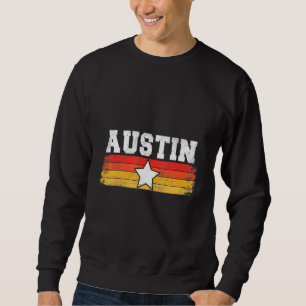 Austin Retro Star Texas Pride Vacation Humor Lång Ärmad Tröja
