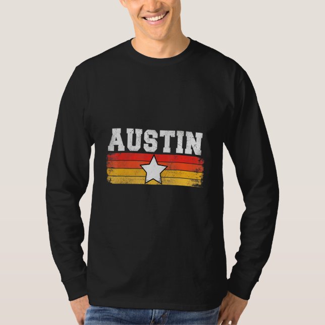 Austin Retro Star Texas Pride Vacation Humor T Shirt (Framsida)