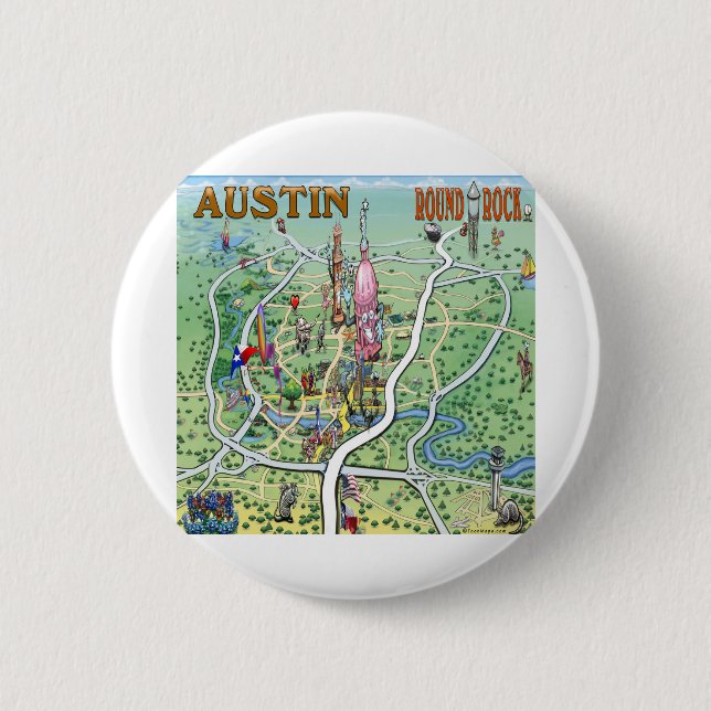 Austin Round Sten Texas Roligt Karta Knapp (Framsida)