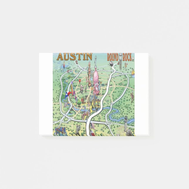 Austin Round Sten Texas Roligt Karta Post-it Block (Framsida)