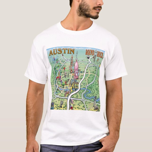 Austin Round Sten Texas Roligt Karta T Shirt (Framsida)