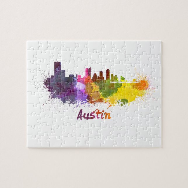Austin skyline in watercolor pussel (Horisontell)