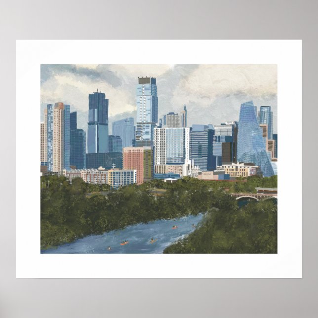Austin Skyline målade Art-utskrift Poster (Framsidan)