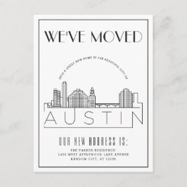 Austin Skyline Modern Deco | Ny adress Meddelande Vykort