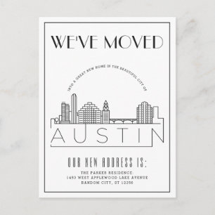 Austin Skyline Modern Deco Ny adress Meddelande Vykort