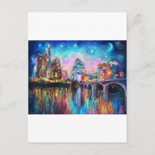 Austin Skyline på nattliga konstgåvor Vykort