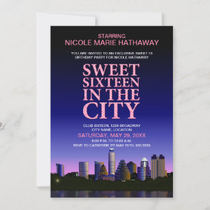 Austin Skyline Sweet sixteen Movie Party Inbjudningar