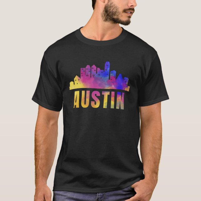 Austin Skyline Texas City Town TX USA State Americ T Shirt (Framsida)