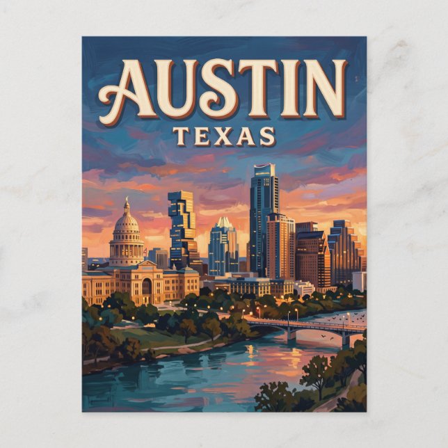 Austin Skyline Texas Vykort (Framsida)