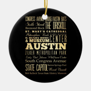 Austin stad av Texas statlig typografikonst Julgransprydnad Keramik