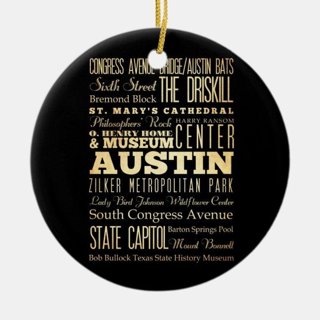 Austin stad av Texas statlig typografikonst Julgransprydnad Keramik (Framsidan)