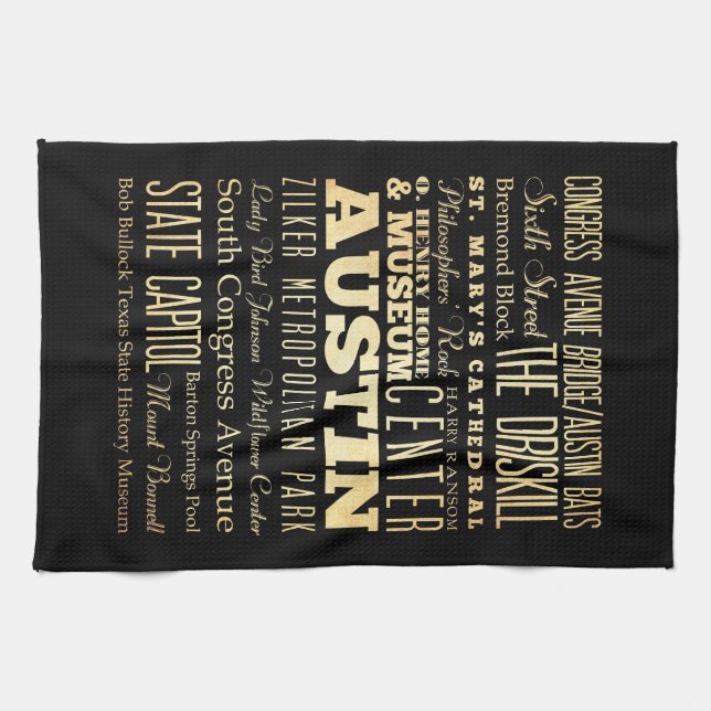 Austin stad av Texas statlig typografikonst Kökshandduk (Horisontell)