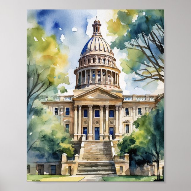 Austin State Capital Texas Watercolor Poster (Framsidan)