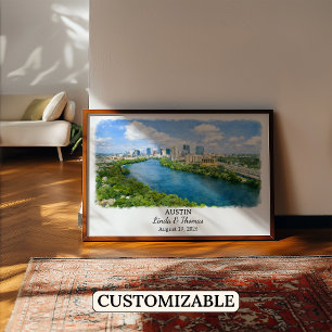 Austin Texas Affisch, Akvarell, Anpassad Poster