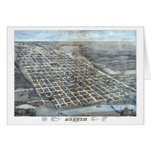 Austin, Texas Antik Flygvy Stadskarta från 1873 Hälsningskort