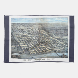 Austin, Texas Antik Flygvy Stadskarta från 1873 Kökshandduk