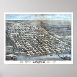 Austin, Texas Antik Flygvy Stadskarta från 1873 Poster