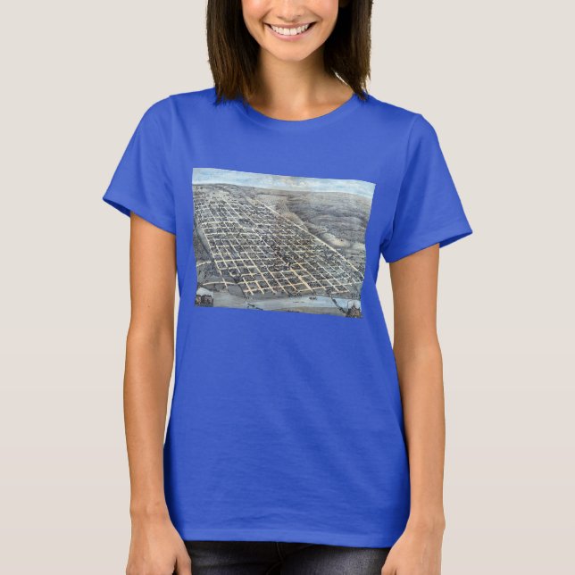 Austin, Texas Antik Flygvy Stadskarta från 1873 Tee (Framsida)
