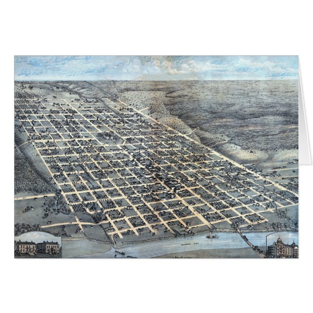 Austin, Texas Antique Aerial City Karta från 1873 Hälsningskort (Framsidan Horizontal)