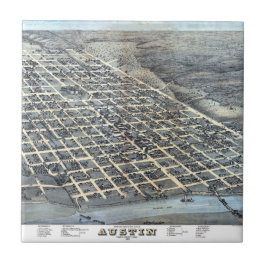 Austin, Texas Antique Aerial City Karta från 1873 Kakelplatta