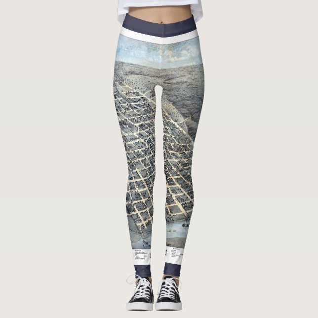 Austin, Texas Antique Aerial City Karta från 1873 Leggings (Framsida)