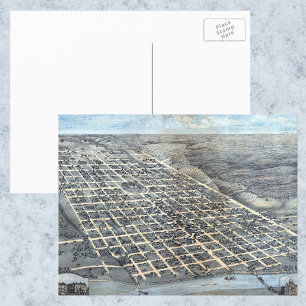 Austin, Texas Antique Aerial City Karta från 1873 Vykort
