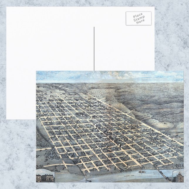 Austin, Texas Antique Aerial City Karta från 1873 Vykort (Skapare uppladdad)