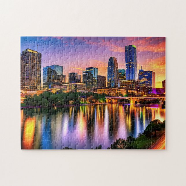 Austin Texas Art 1 Photo Puzzle Skyline Art Austin Pussel (Horisontell)