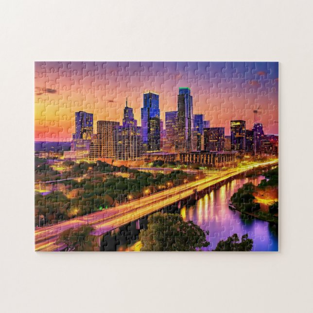 Austin Texas Art 2 Photo Puzzle Skyline Art Austin Pussel (Horisontell)