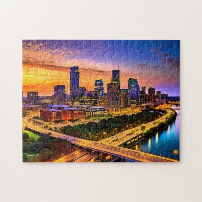 Austin Texas Art 4 Photo Puzzle Skyline Art Austin Pussel (Horisontell)
