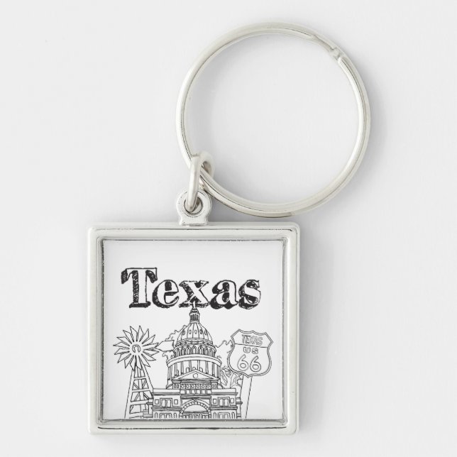 Austin Texas Art Vacation Texas Souvenir Design Fyrkantig Silverfärgad Nyckelring (Framsidan)