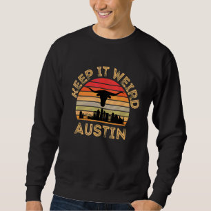 Austin Texas Behåll Det Konstiga Longhorn Solnedgå Lång Ärmad Tröja
