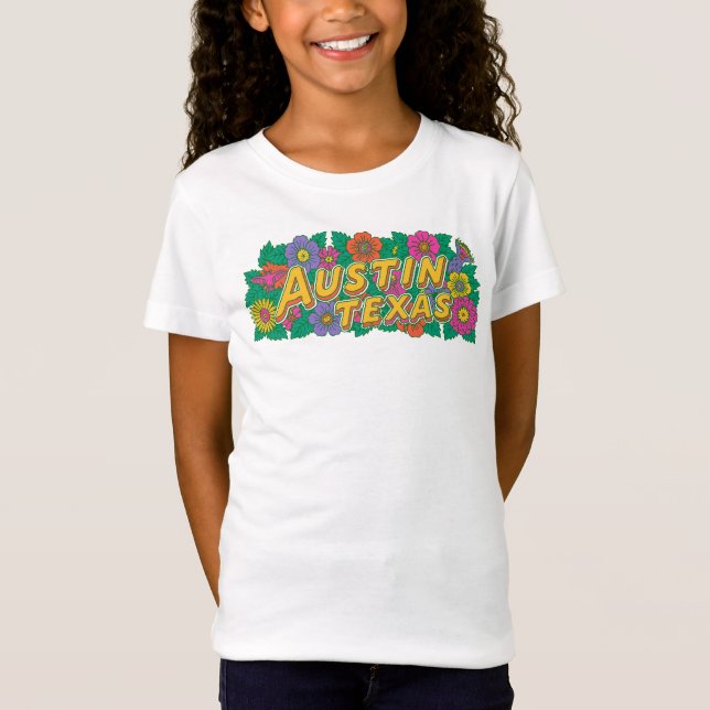 Austin Texas Blommig Grafik T Shirt (Framsida)