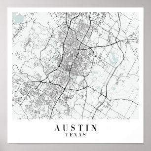 Austin Texas Blue Vatten Street Karta Poster