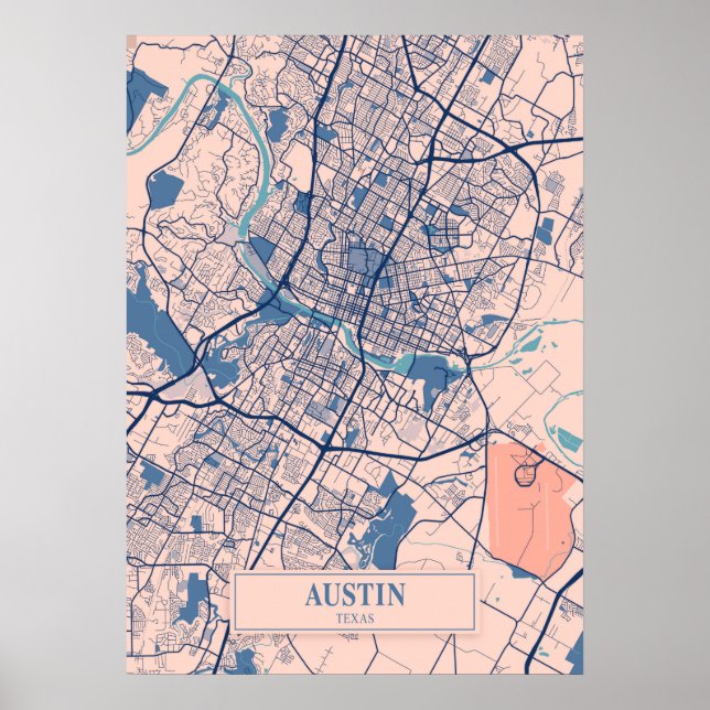 Austin - Texas Breezy City Karta Poster (Framsidan)