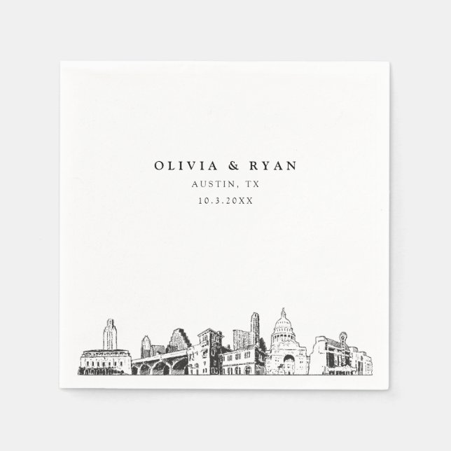Austin Texas Bröllop Cocktail Napkin Pappersservett (Framsidan)