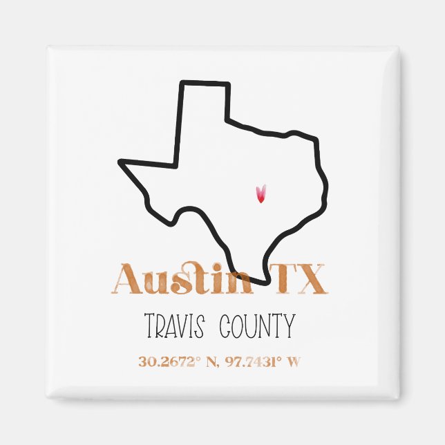 Austin Texas Burnt Orange Fridge Magnet (Framsidan)
