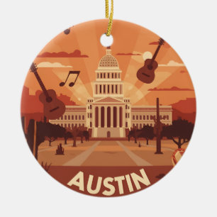 Austin Texas Capitolium Byggnad Musik Stad Julgransprydnad Keramik