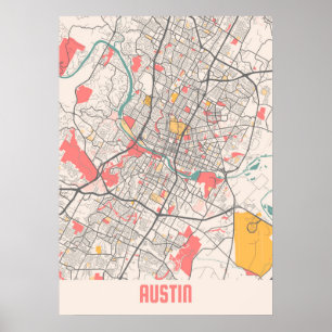 Austin - Texas Chalk City Karta Poster