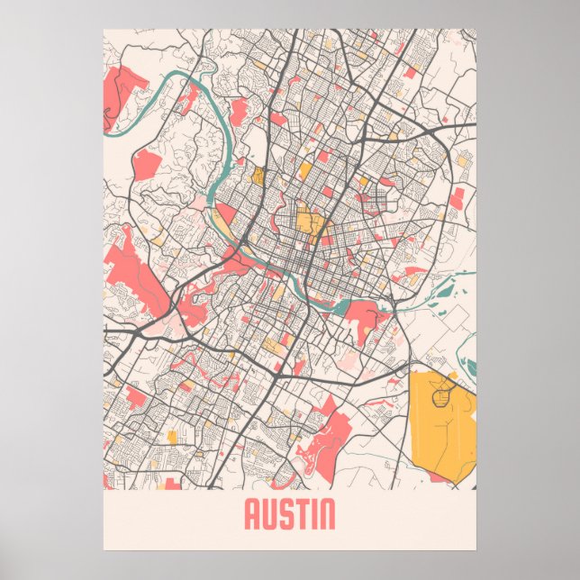 Austin - Texas Chalk City Karta Poster (Framsidan)