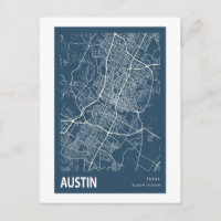 Austin Texas City Karta Line Art Blue Skriv ut