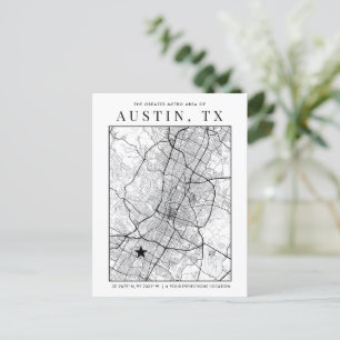 Austin, Texas City Karta + Location Marker Vykort