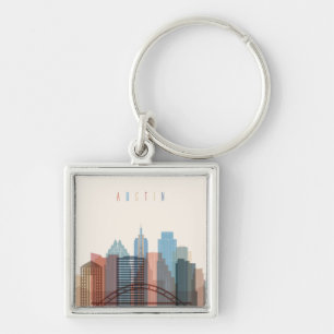Austin, Texas City Skyline Fyrkantig Silverfärgad Nyckelring